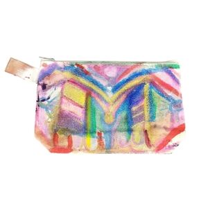 Hand-Painted Rainbow Pouch with Geometric Design